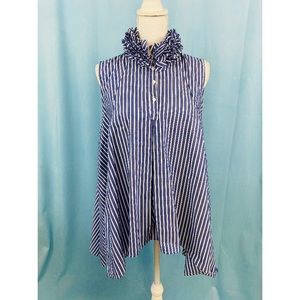 STYLE asymmetrical multi-layered ruffled neckline baby doll swing shirt,